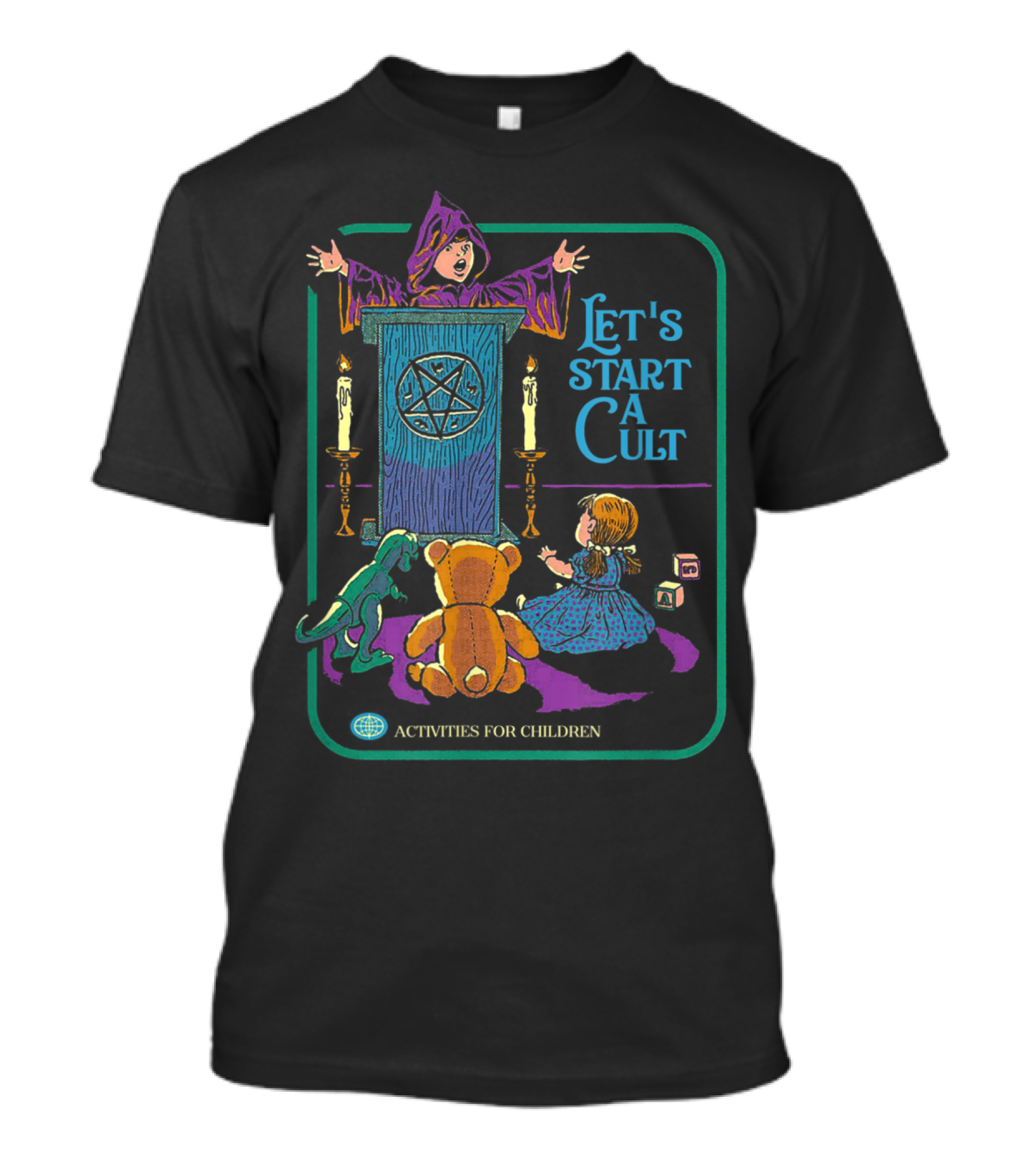 Let's Start A Cult Activities For Children Cute Vintage Horror With Pentagram And Toys T-Shirt
