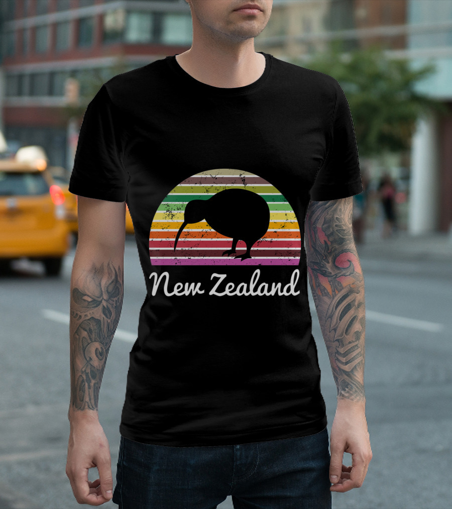 New Zealand Kiwi Bird Rainbow Stripes T-Shirt