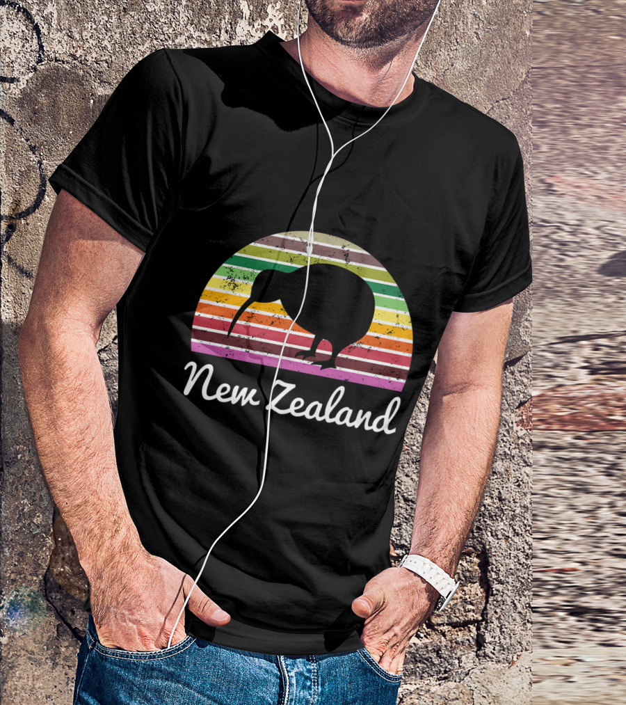 New Zealand Kiwi Bird Rainbow Stripes T-Shirt