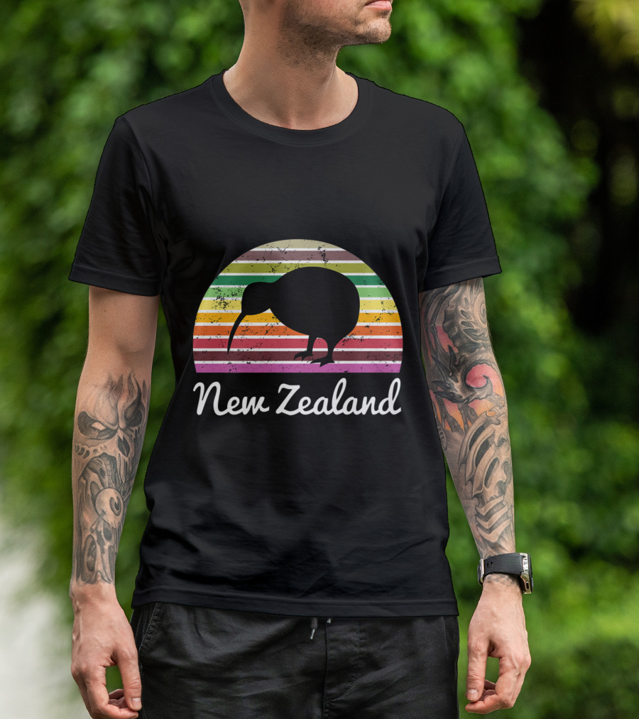 New Zealand Kiwi Bird Rainbow Stripes T-Shirt