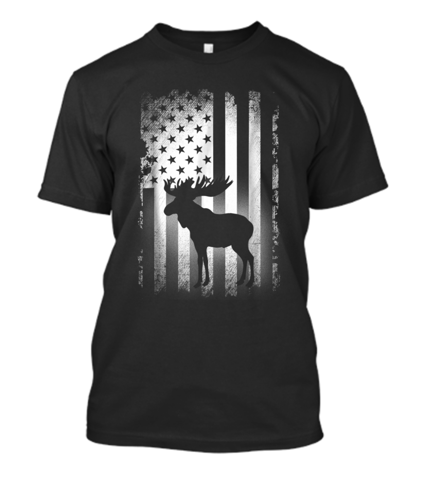 Moose Silhouette Grunge American Flag USA Patriotic T-Shirt