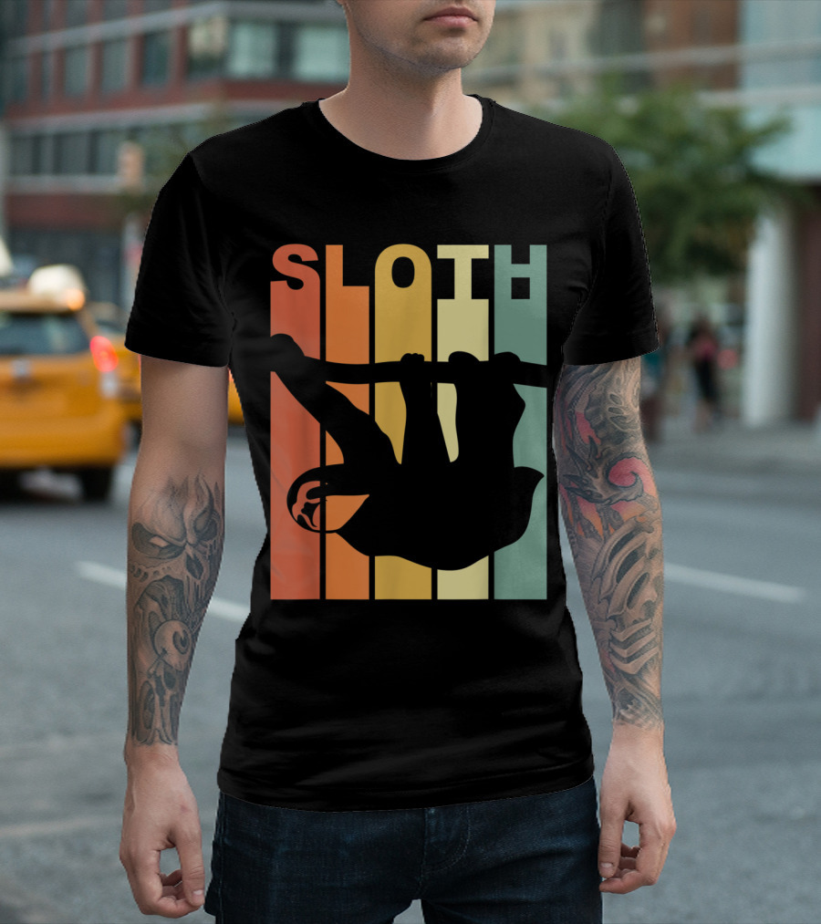 SLOTH Vintage Retro Silhouette Stripes T-Shirt