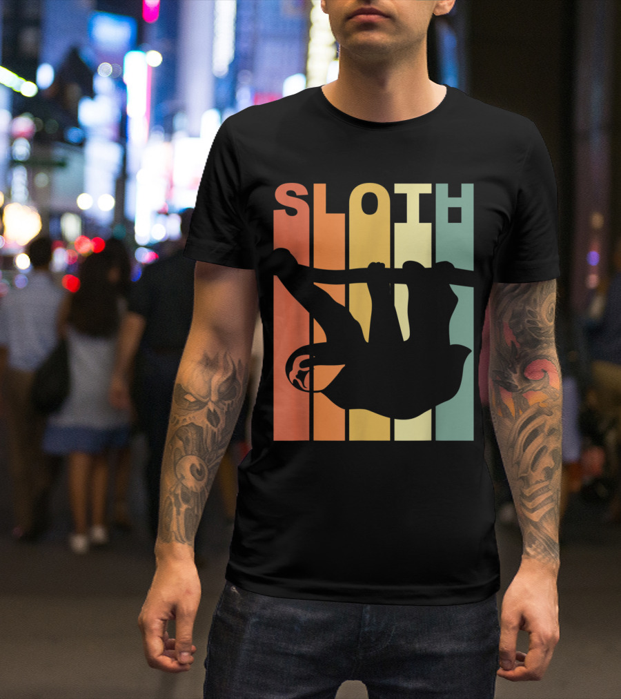 SLOTH Vintage Retro Silhouette Stripes T-Shirt