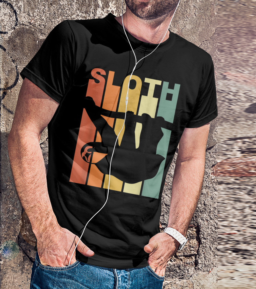 SLOTH Vintage Retro Silhouette Stripes T-Shirt