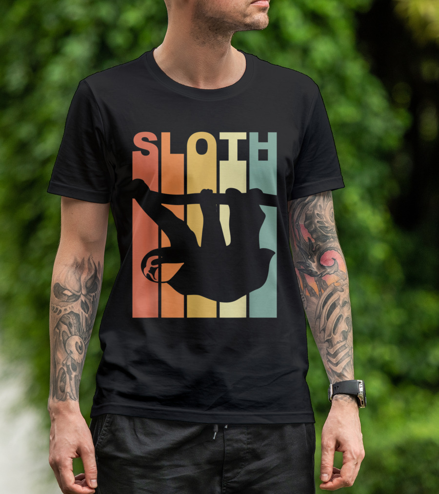 SLOTH Vintage Retro Silhouette Stripes T-Shirt