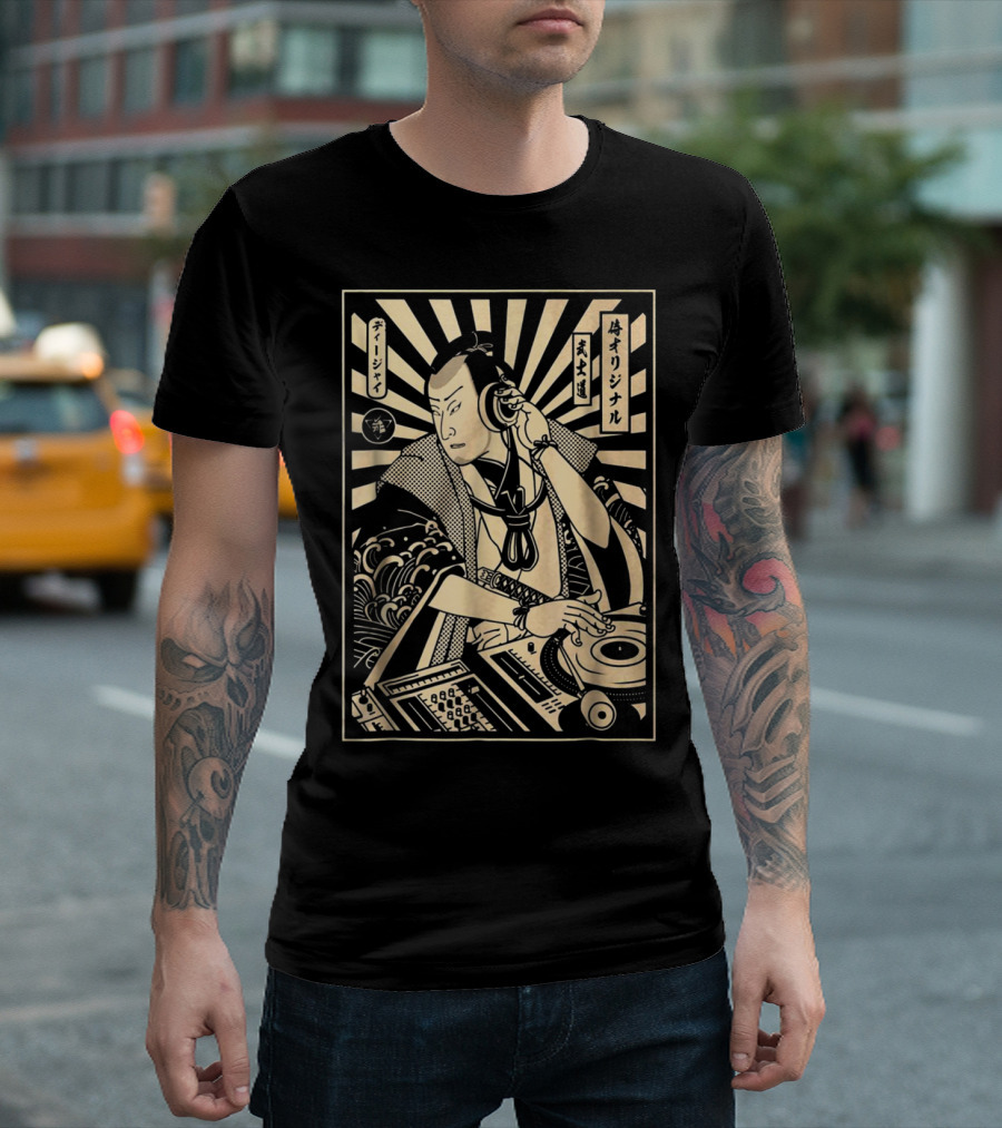 DJ Samurai Japanese Ukiyo-e Style Disco Fashion T-Shirt
