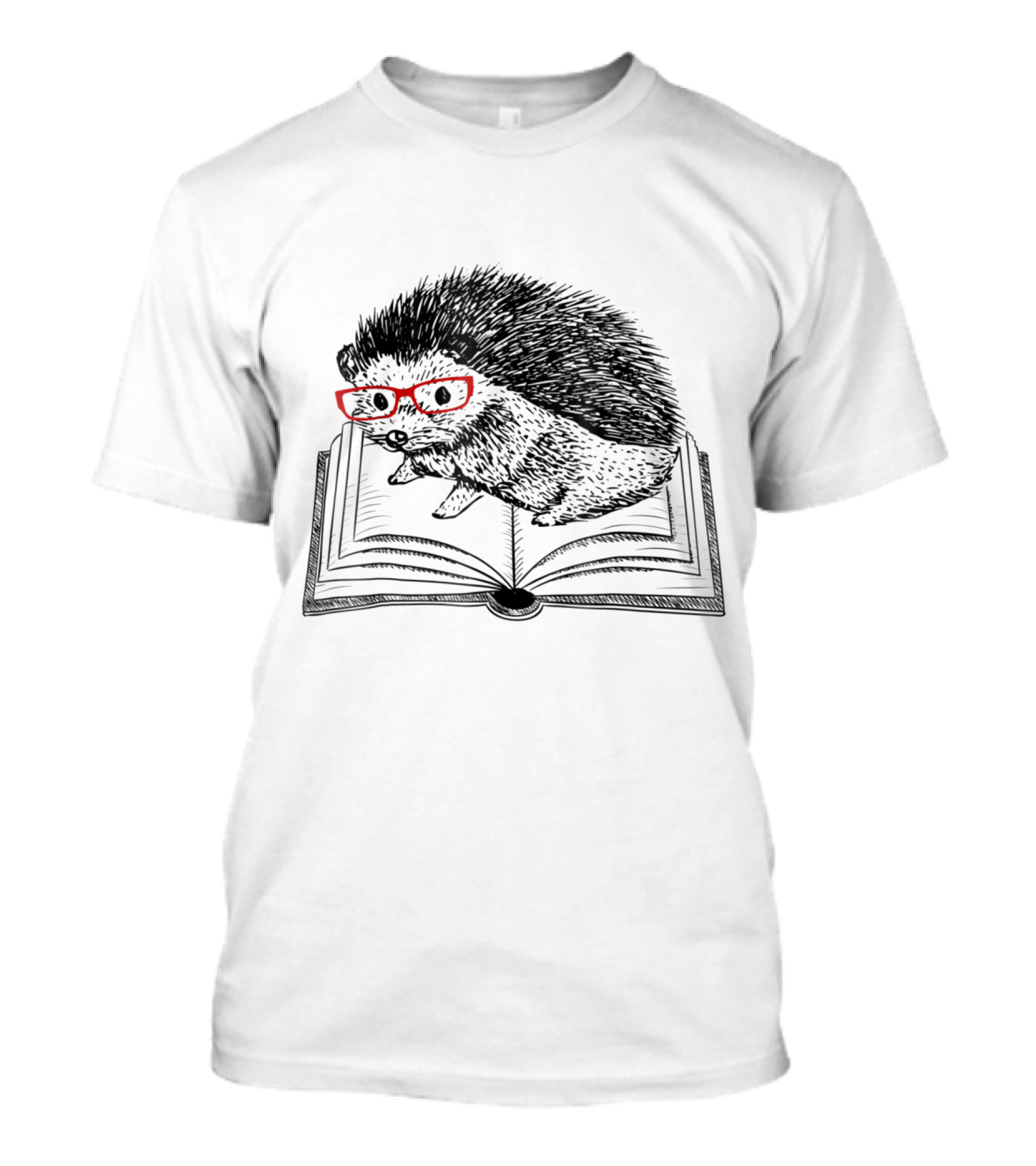 Cute Hedgehog Book Nerd With Red Glasses And Funny Readers T-Shirt