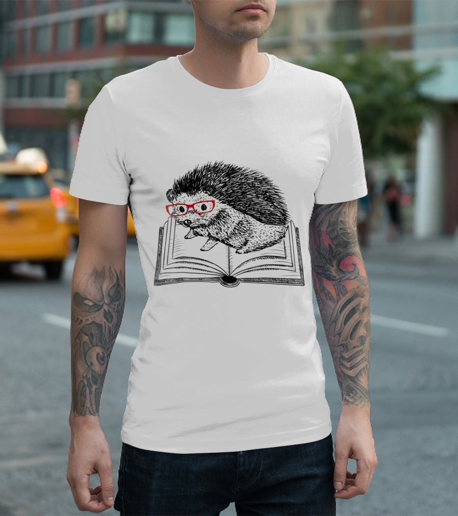Cute Hedgehog Book Nerd With Red Glasses And Funny Readers T-Shirt