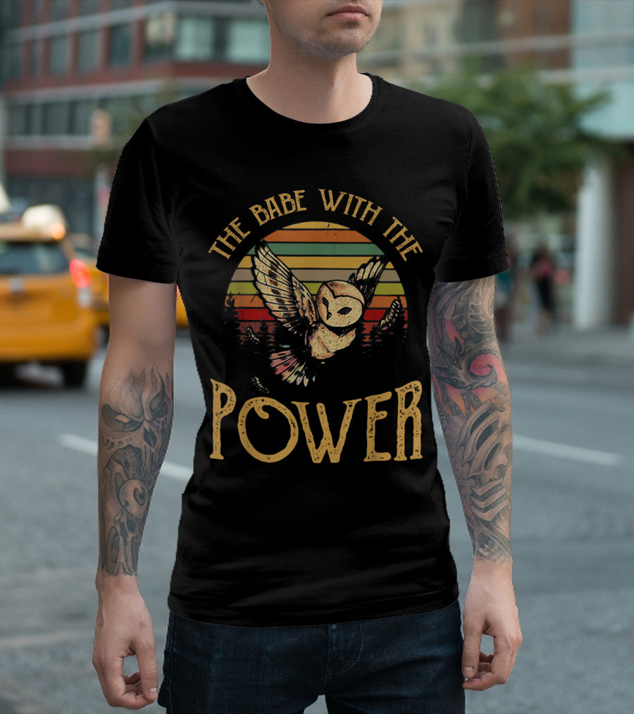 The Babe With The Power Owl Retro Sunset Stripes T-Shirt