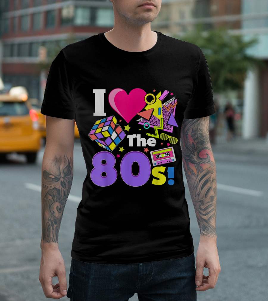 I Love The 80s Vintage Costume With Rubik's Cube And Cassette Elements T-Shirt