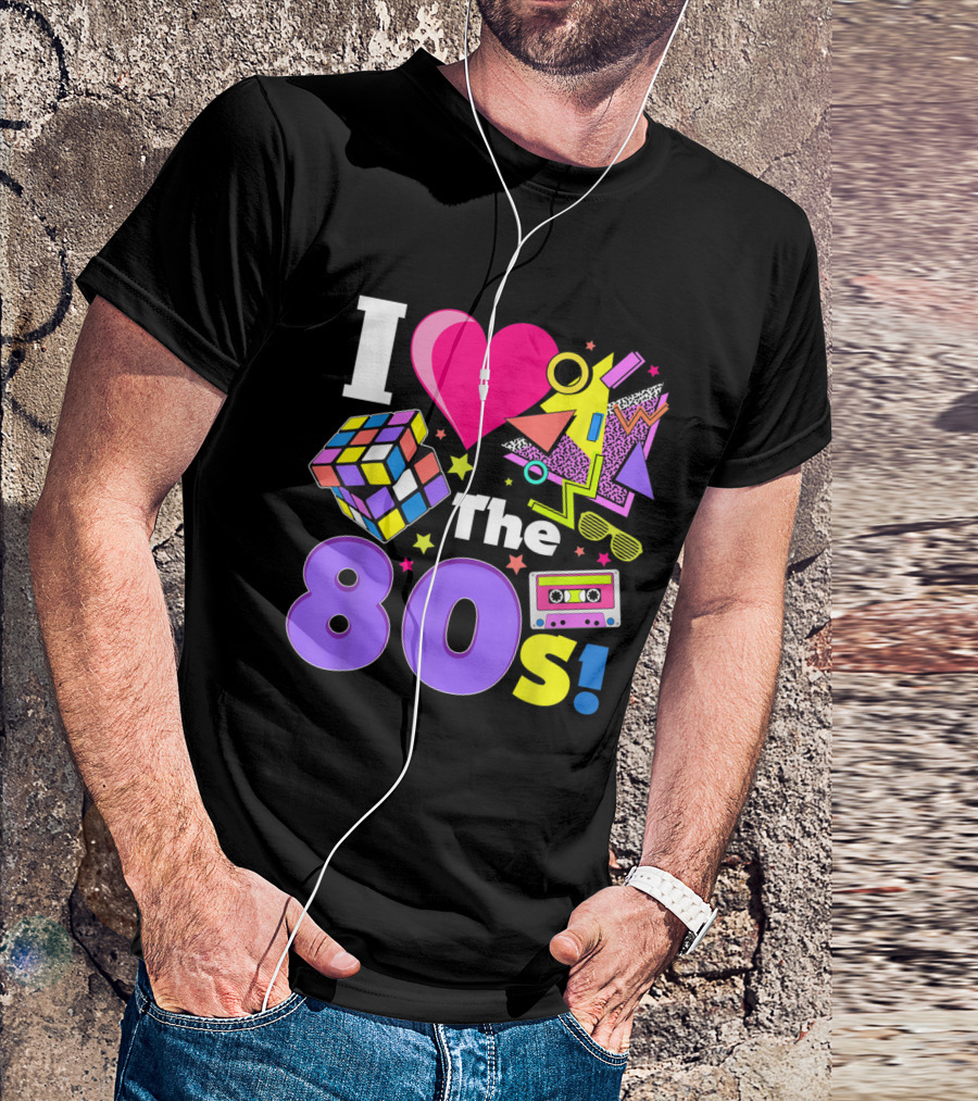 I Love The 80s Vintage Costume With Rubik's Cube And Cassette Elements T-Shirt