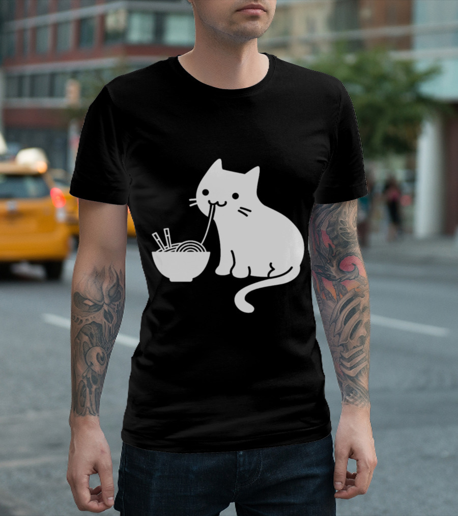 Vintage Kawaii Cat Eating Ramen Japanese Anime T-Shirt