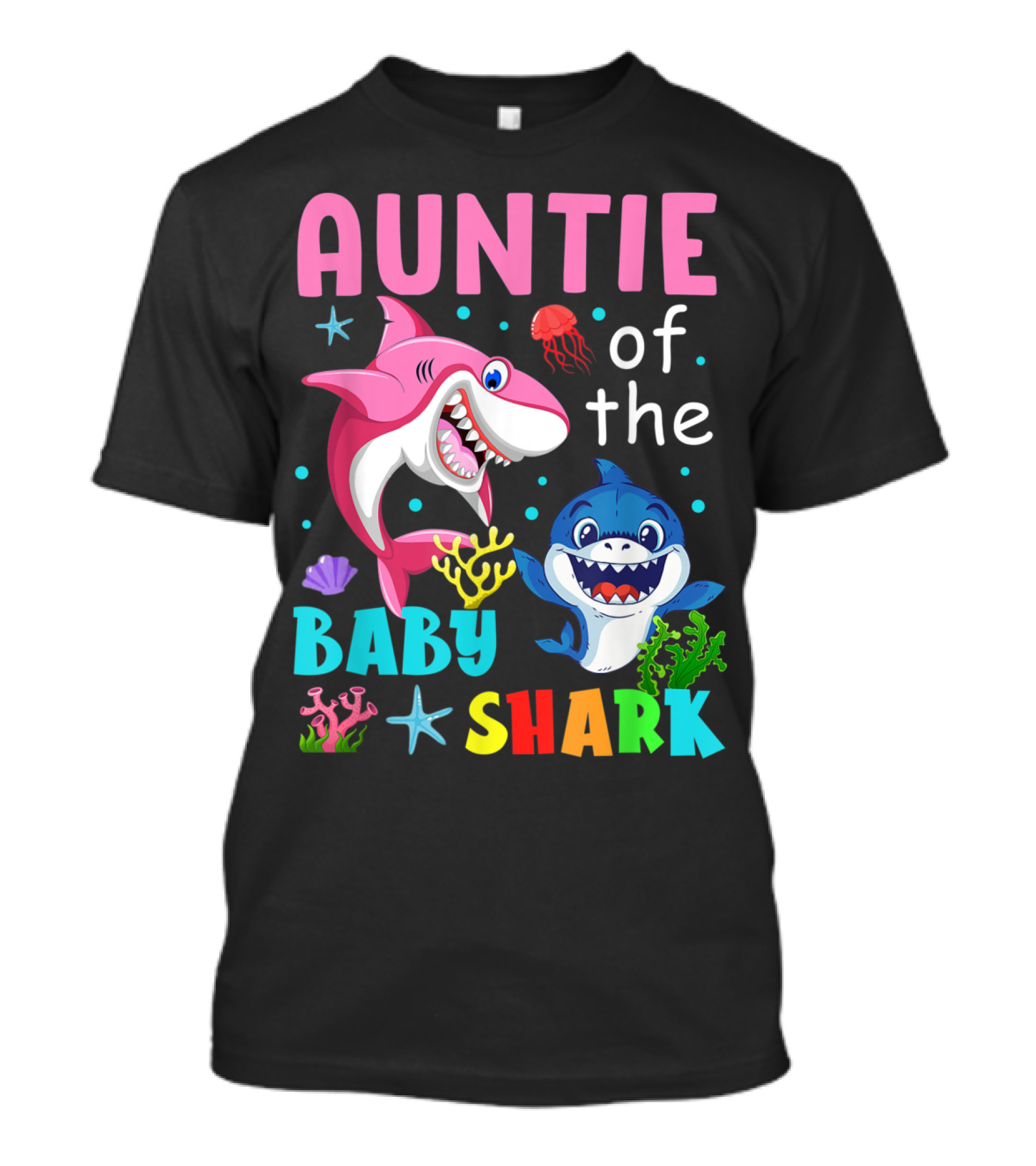 Auntie Of The Baby Shark Birthday Theme With Colorful Sea Creatures T-Shirt