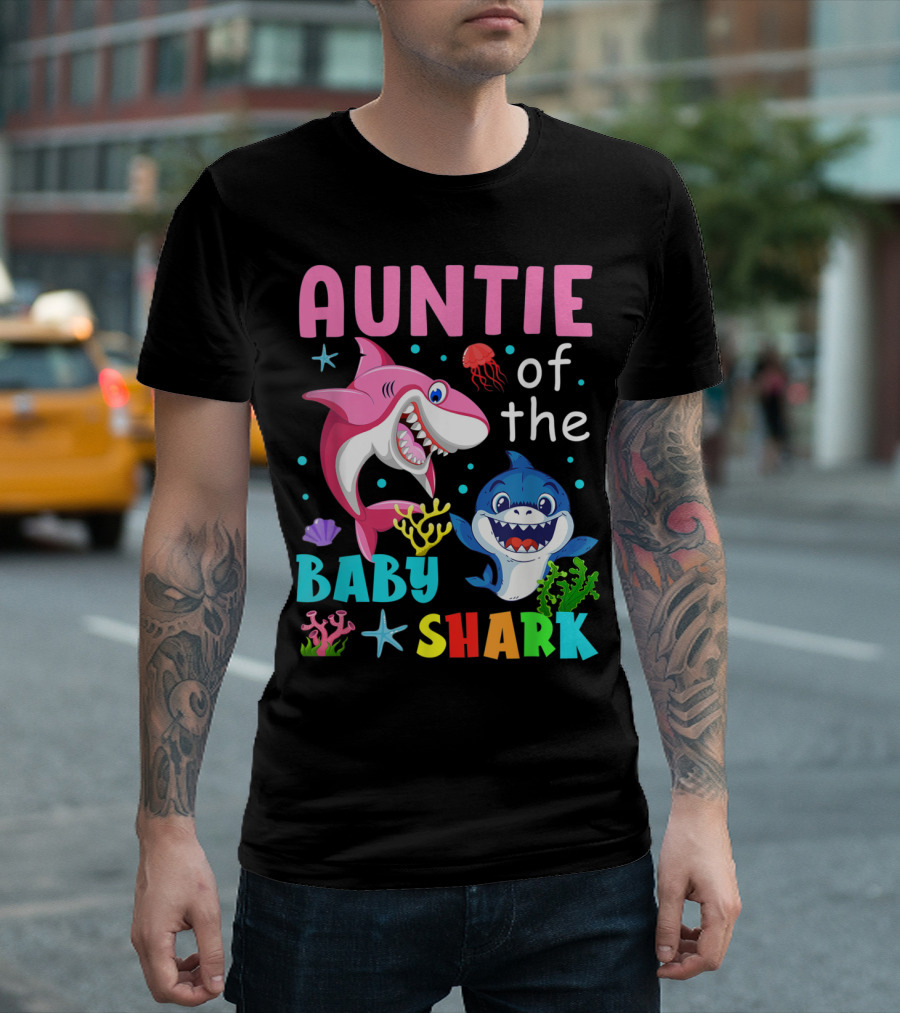 Auntie Of The Baby Shark Birthday Theme With Colorful Sea Creatures T-Shirt