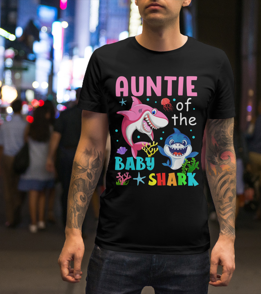 Auntie Of The Baby Shark Birthday Theme With Colorful Sea Creatures T-Shirt