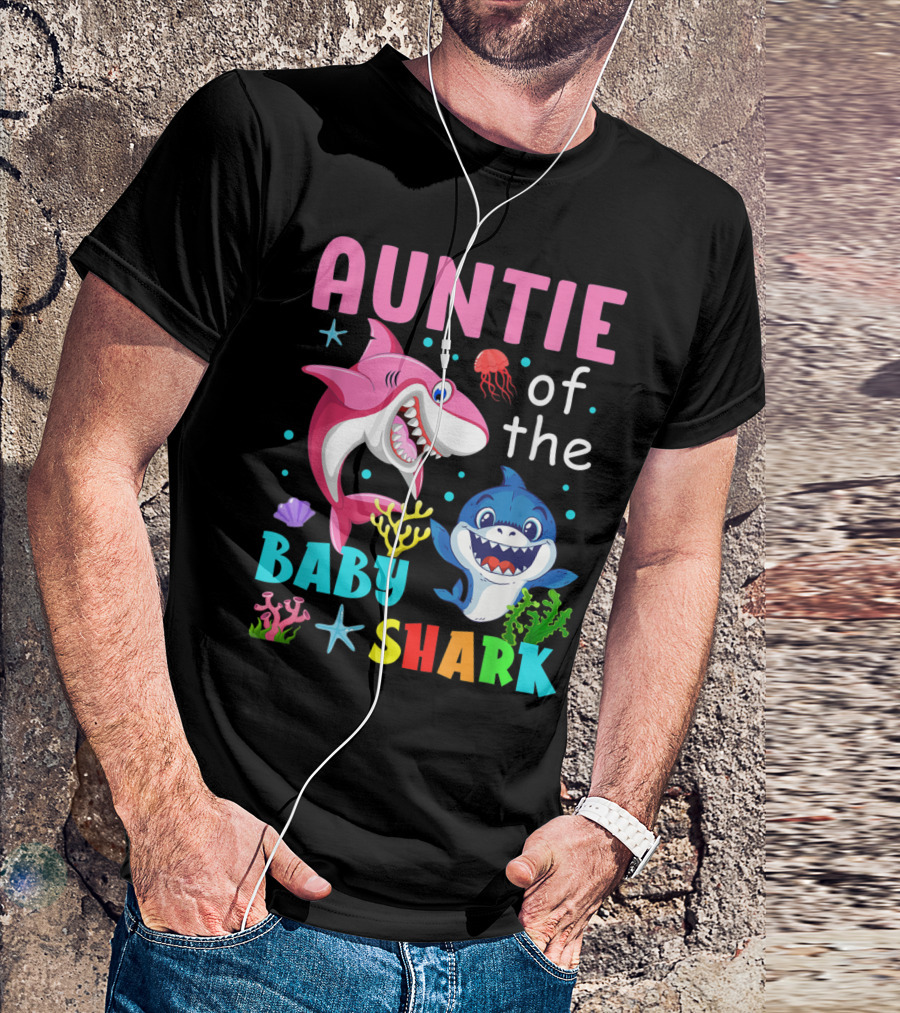 Auntie Of The Baby Shark Birthday Theme With Colorful Sea Creatures T-Shirt