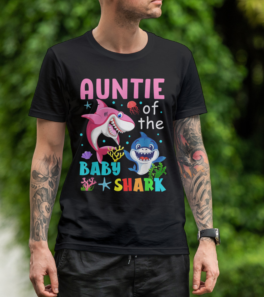 Auntie Of The Baby Shark Birthday Theme With Colorful Sea Creatures T-Shirt