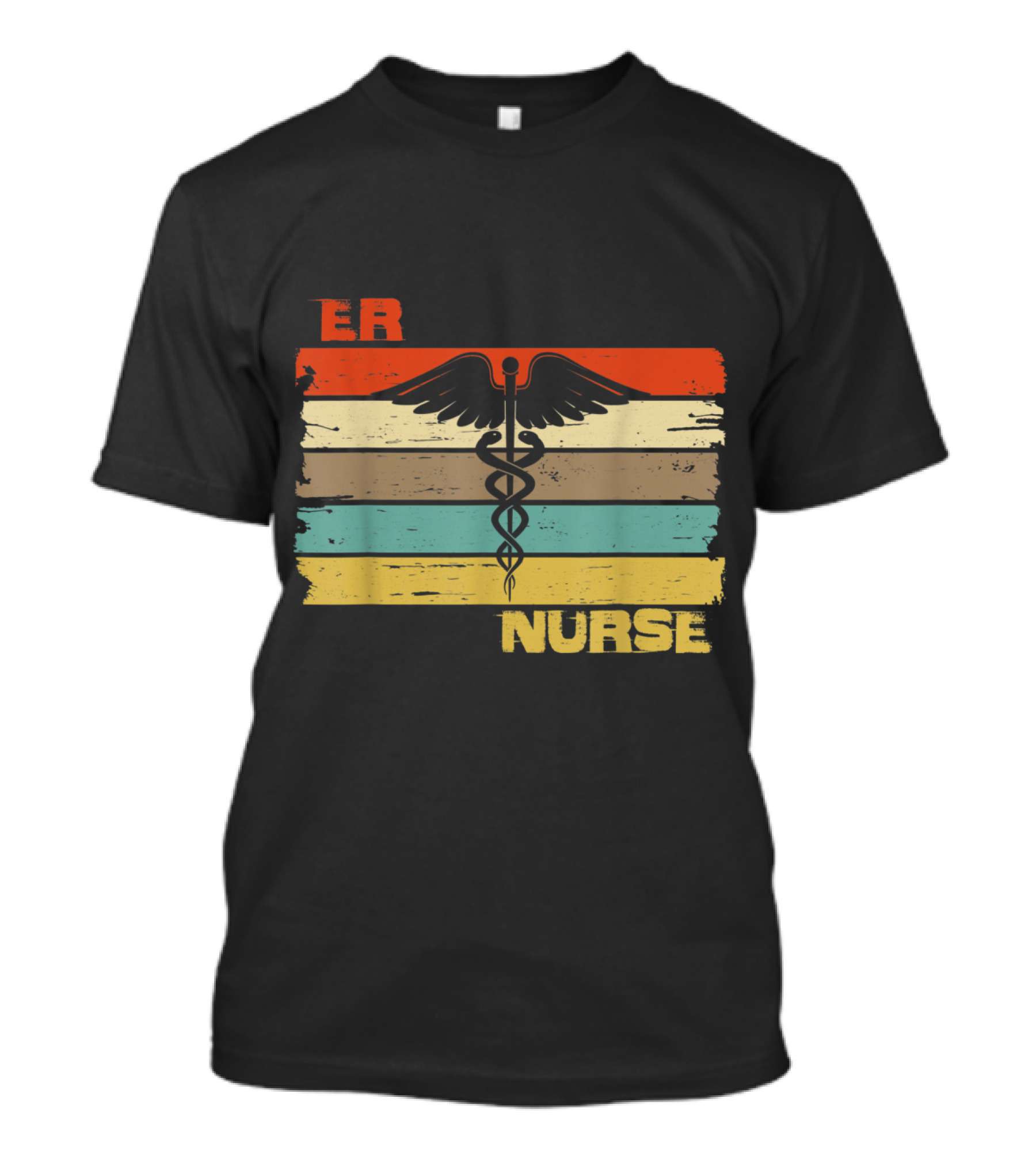 ER Nurse Caduceus Emblem Retro Vintage Stripe T-Shirt