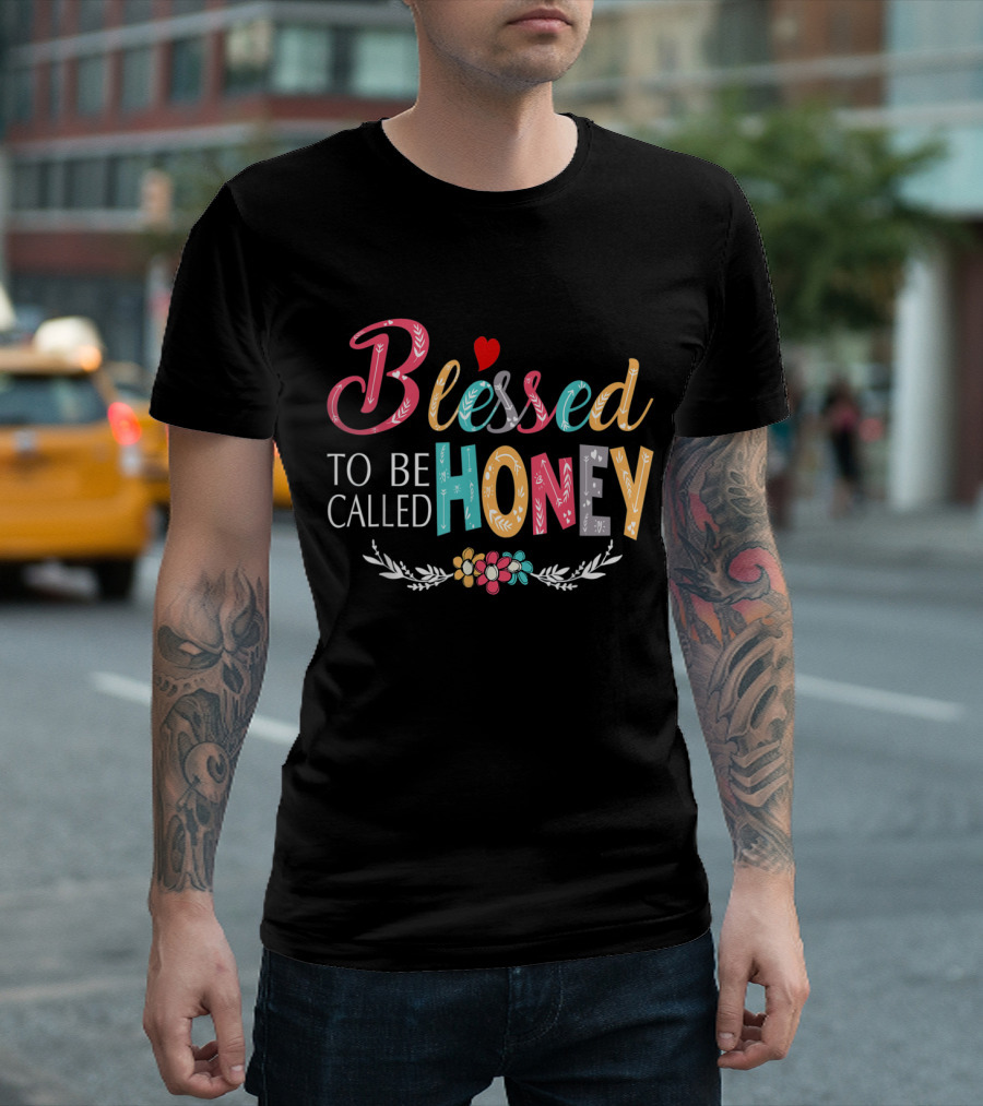Blessed to be Called Honey Colorful Grandma Floral Heart T-Shirt