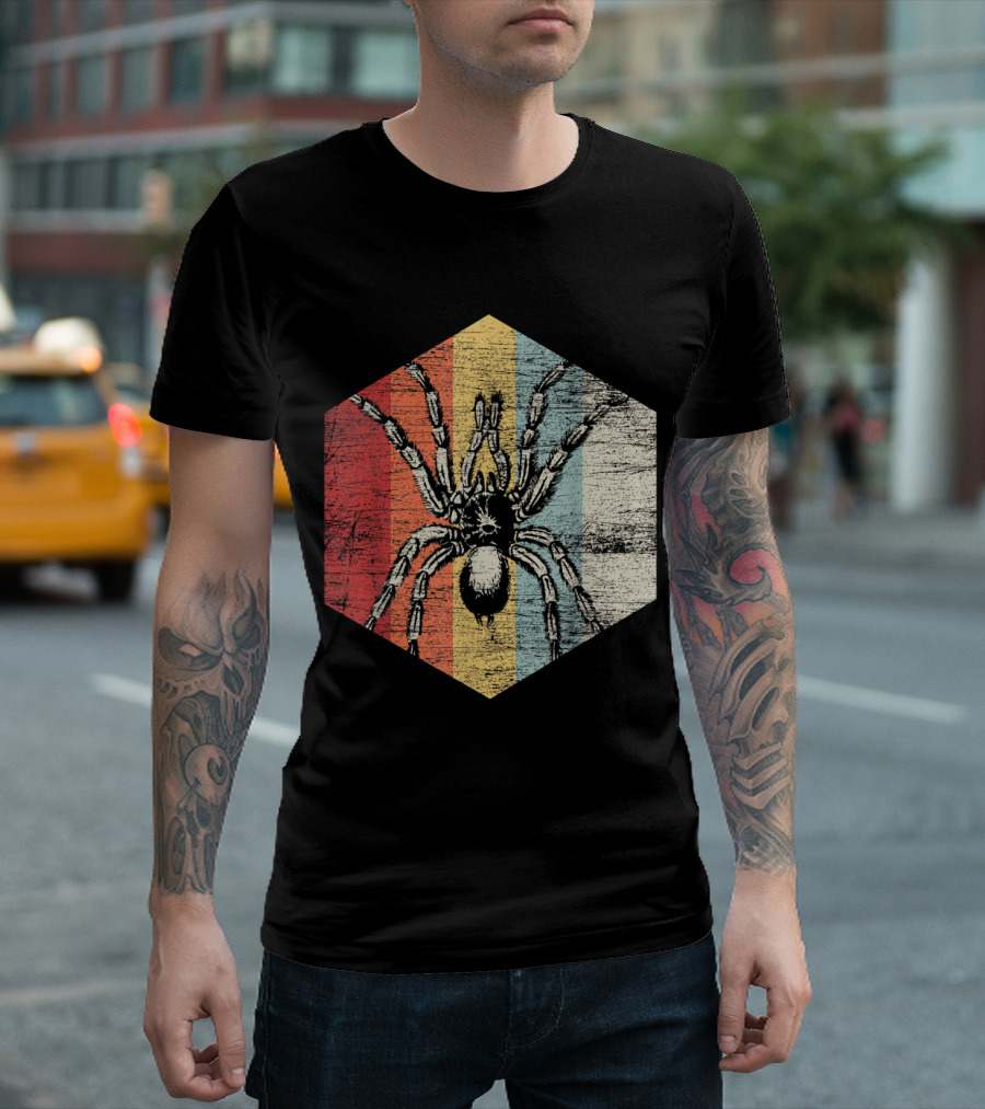 Scary Spider Halloween Tarantula Retro Hexagon T-Shirt