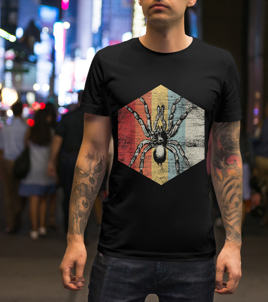 Scary Spider Halloween Tarantula Retro Hexagon T-Shirt