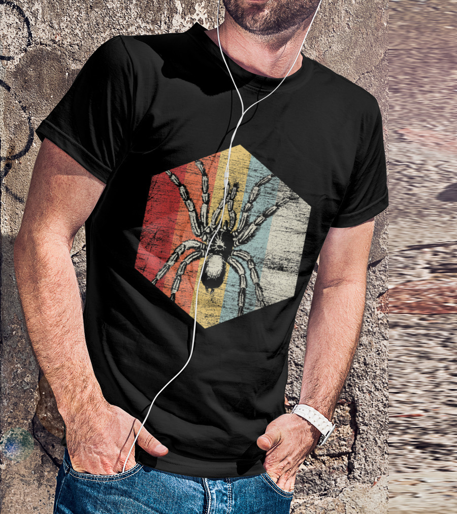 Scary Spider Halloween Tarantula Retro Hexagon T-Shirt