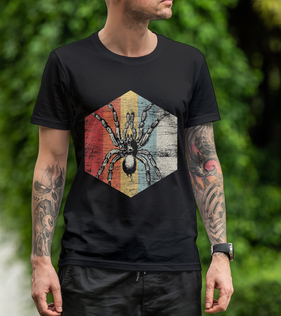 Scary Spider Halloween Tarantula Retro Hexagon T-Shirt
