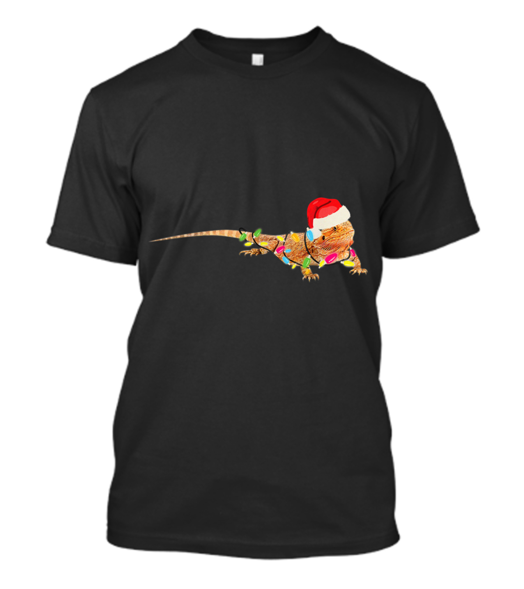 Christmas Funny Bearded Dragon In Santa Hat With Holiday Lights T-Shirt
