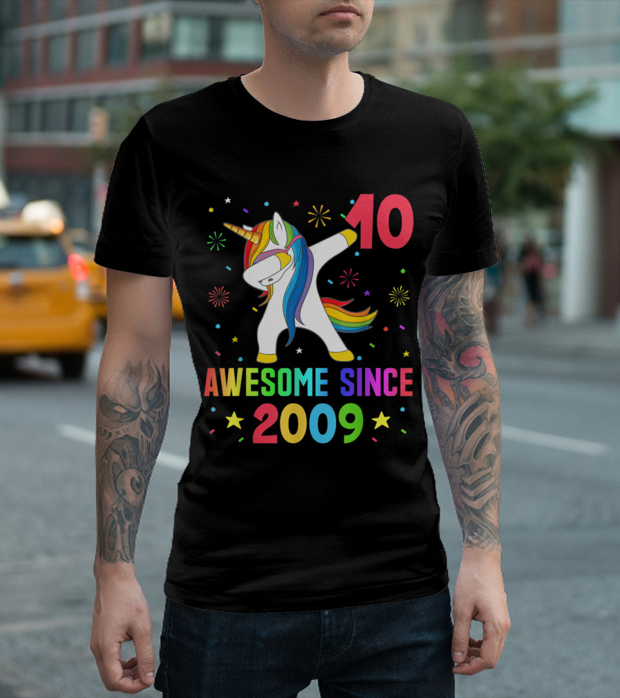 10 Awesome Since 2009 Unicorn Dabbing Birthday Party T-Shirt