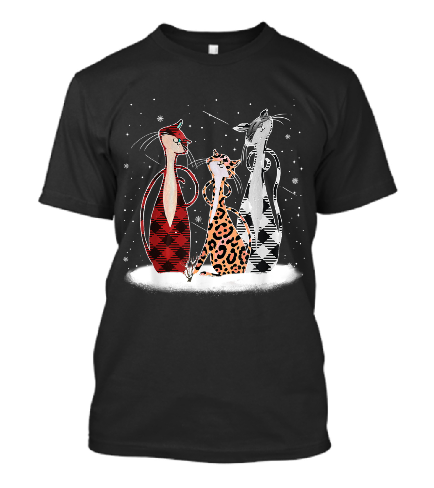 Leopard Buffalo Plaid Cat Trio For Cat Lovers T-Shirt
