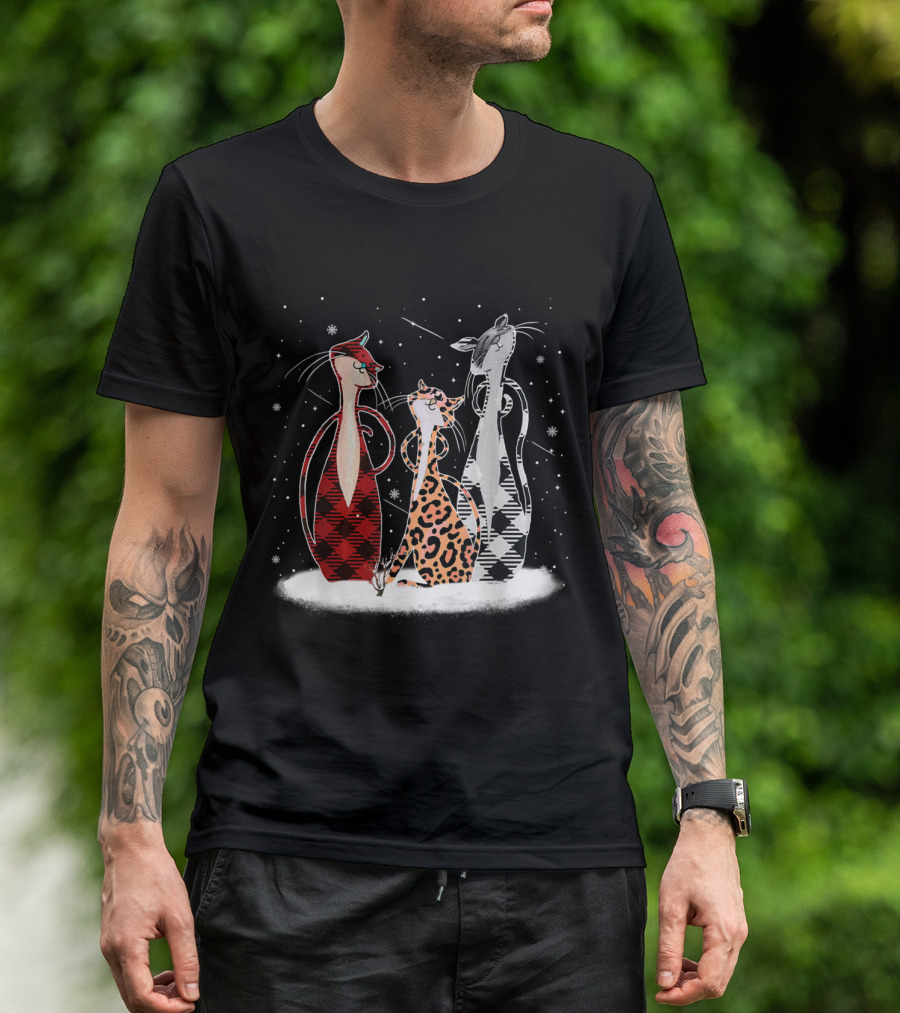 Leopard Buffalo Plaid Cat Trio For Cat Lovers T-Shirt