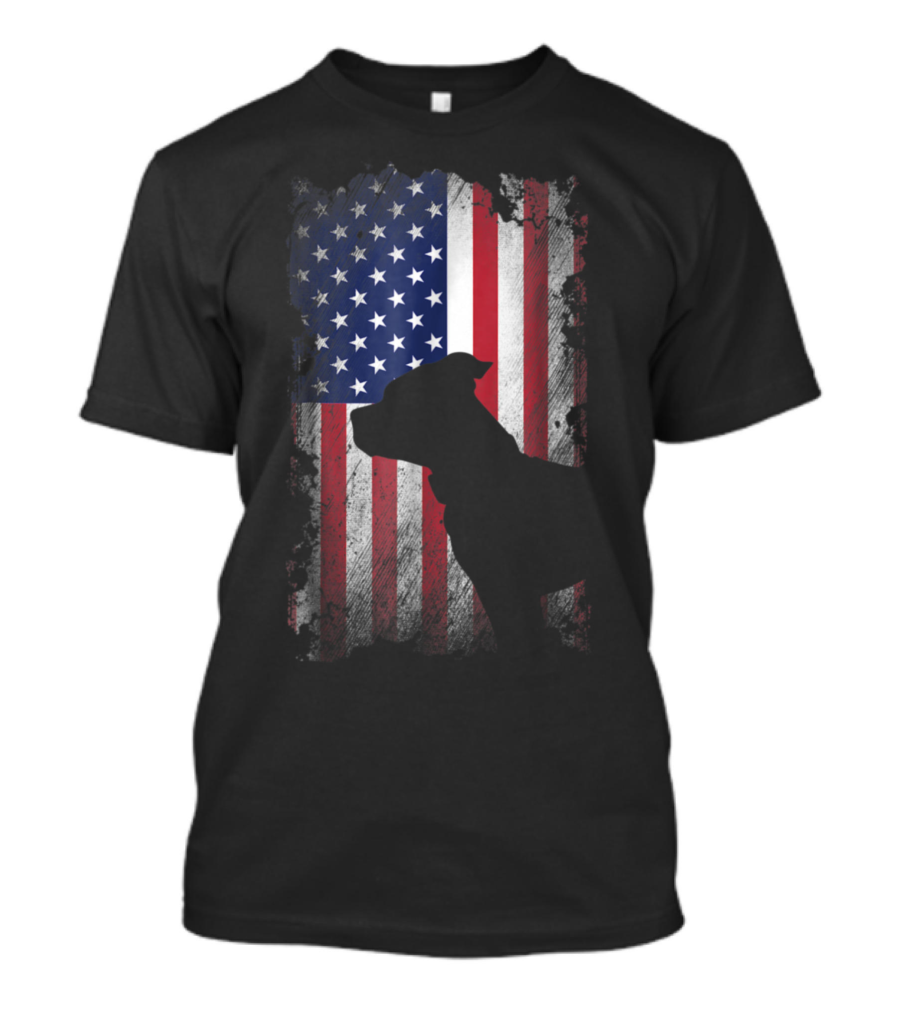 American Pit Bull Terrier Silhouette Over USA Flag Patriotic Dog T-Shirt