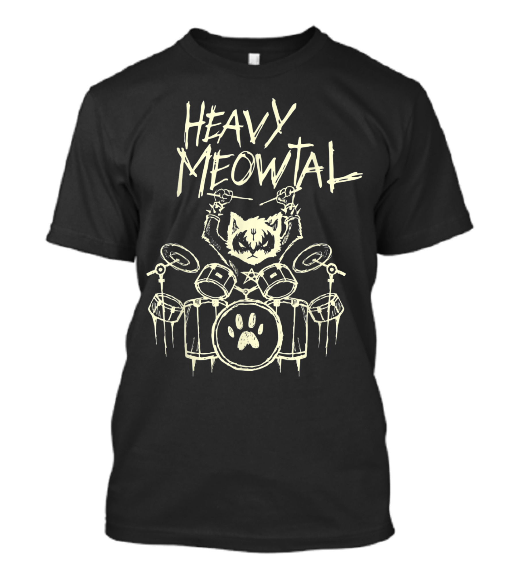 Heavy Metal Headbanger Drummer Cat Heavy Meowtal T-Shirt