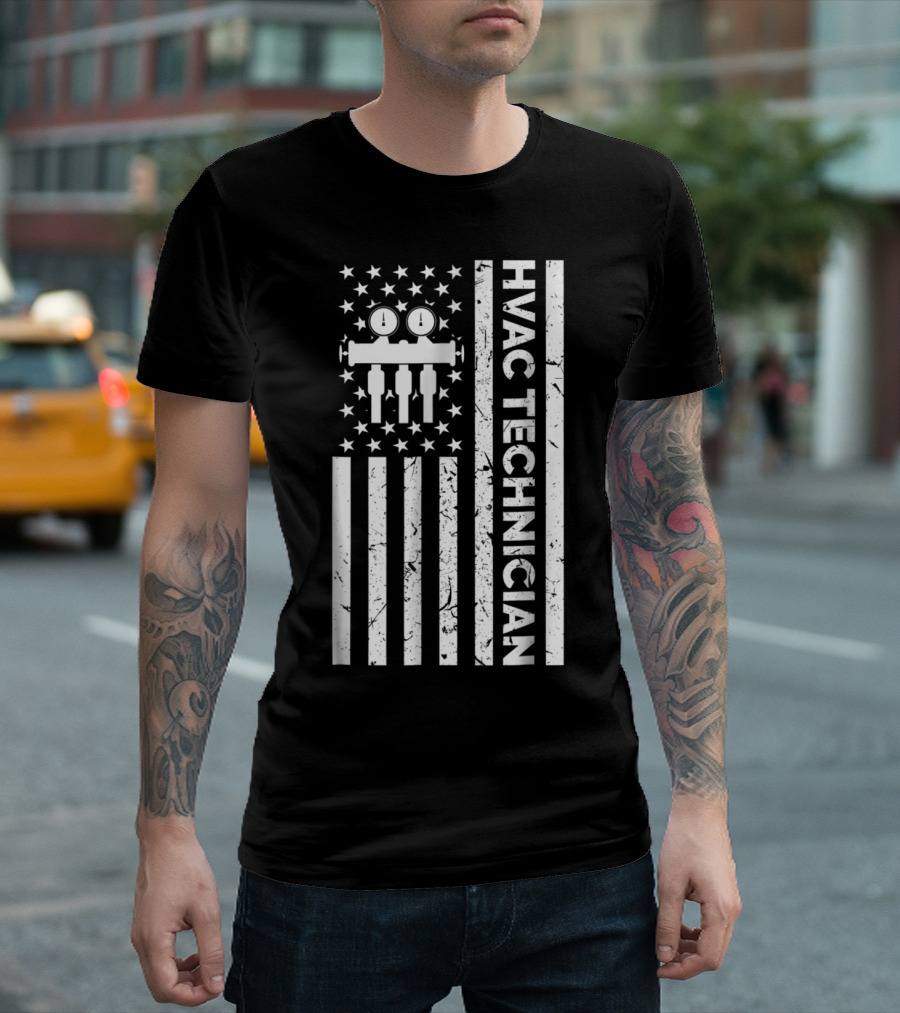 HVAC Technician American Flag Manifold Gauge T-Shirt