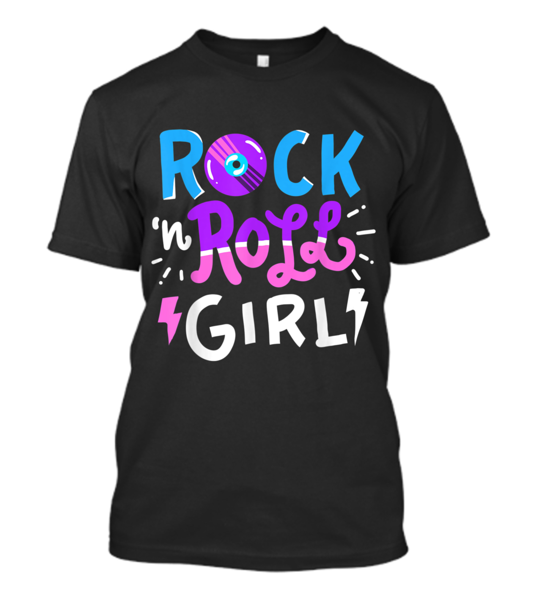 Rock N Roll Girl Vinyl Record Lightning Bolt Music Rocker T-Shirt