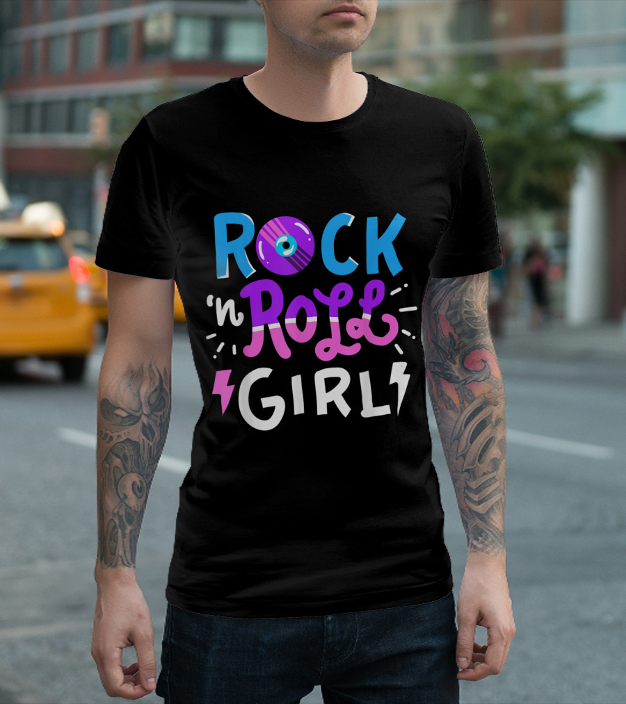 Rock N Roll Girl Vinyl Record Lightning Bolt Music Rocker T-Shirt
