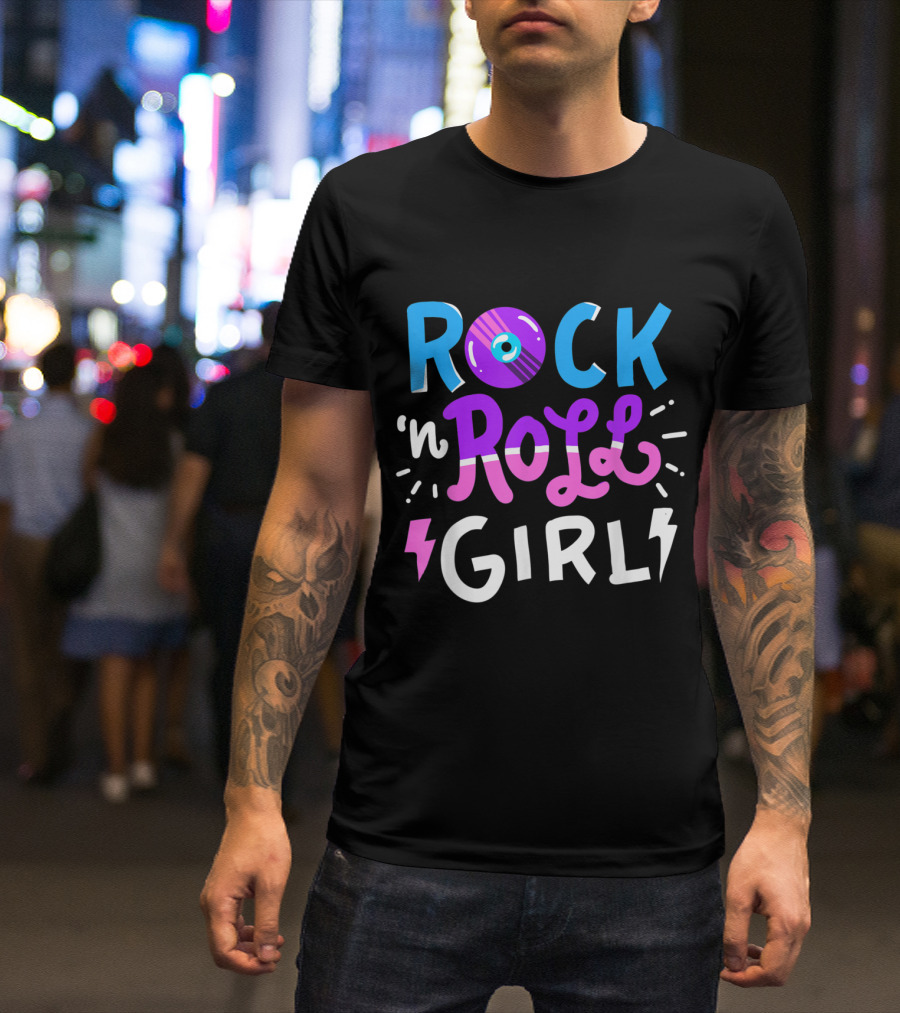 Rock N Roll Girl Vinyl Record Lightning Bolt Music Rocker T-Shirt
