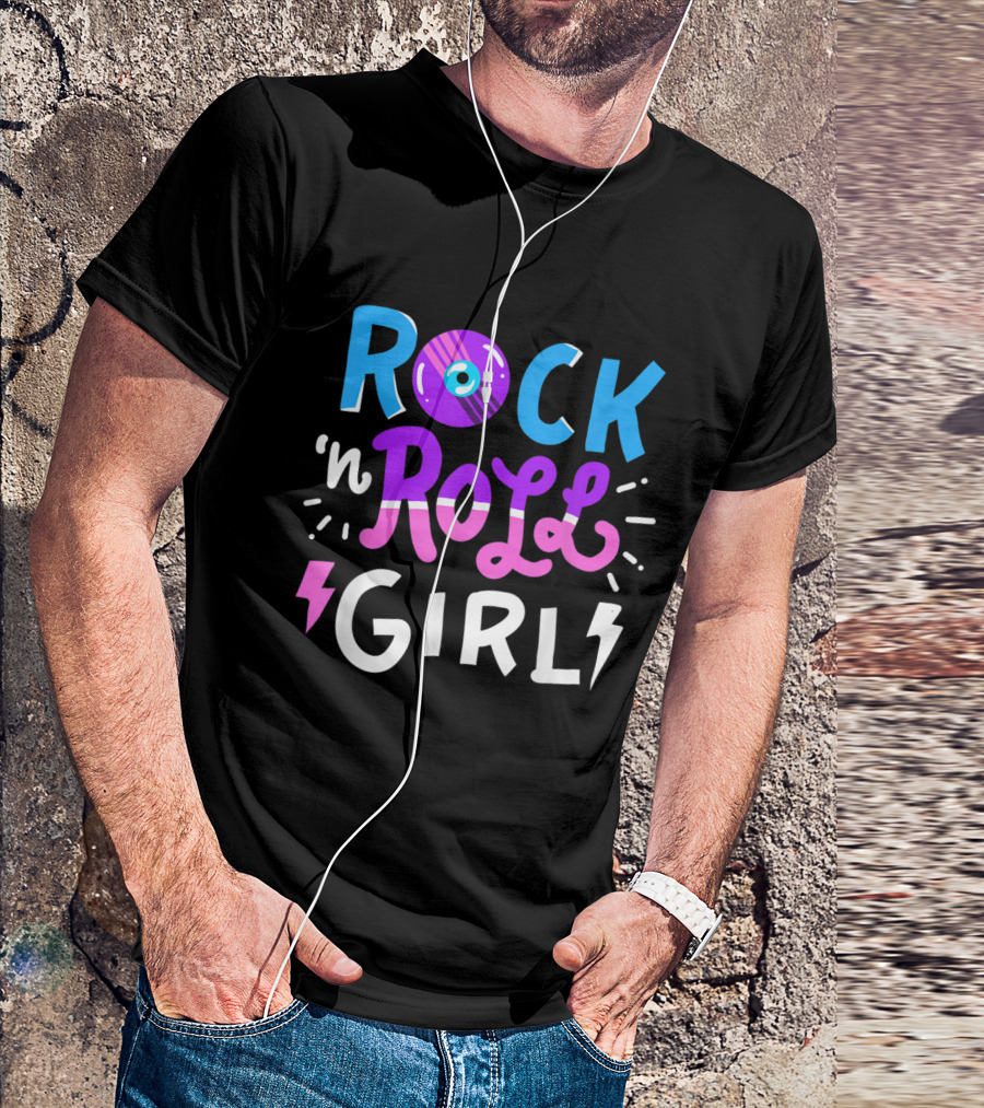 Rock N Roll Girl Vinyl Record Lightning Bolt Music Rocker T-Shirt