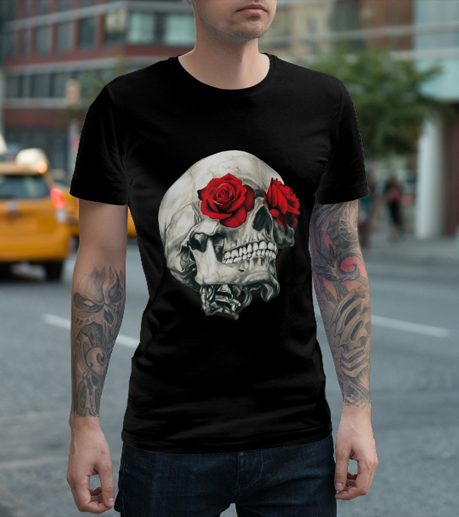 Skull Roses Cool Skulls Flowers Rockers Red Rose Skull T-Shirt