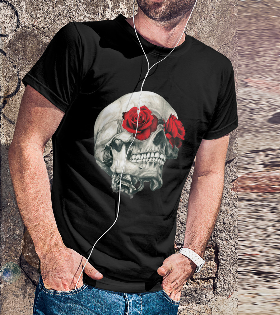 Skull Roses Cool Skulls Flowers Rockers Red Rose Skull T-Shirt
