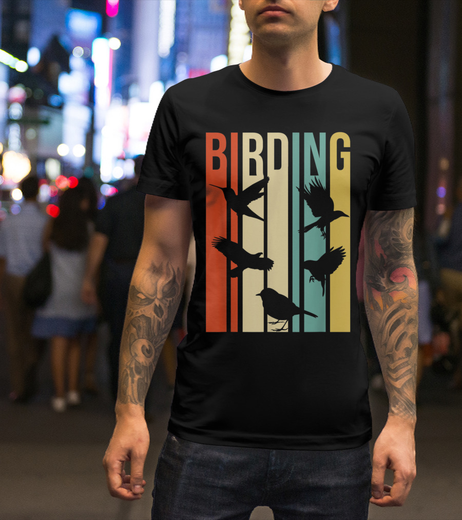 Vintage Style Birding For Birders With Birds In Retro T-Shirt