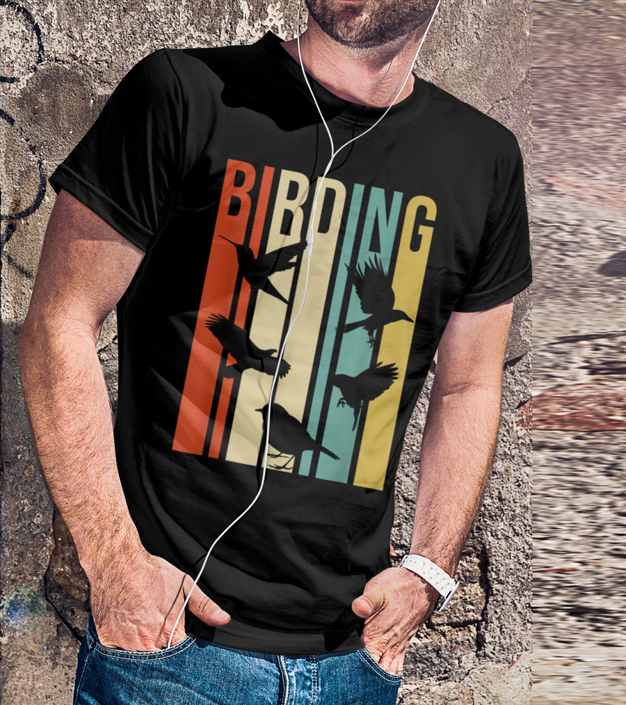 Vintage Style Birding For Birders With Birds In Retro T-Shirt