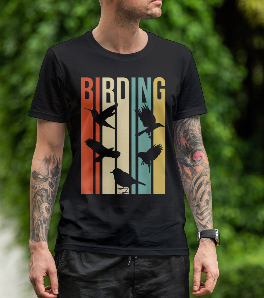 Vintage Style Birding For Birders With Birds In Retro T-Shirt