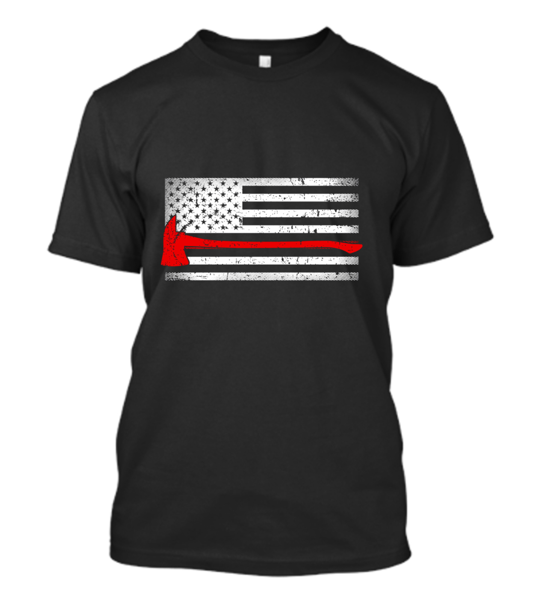 American Flag With Red Firefighter Axe Chequered T-Shirt