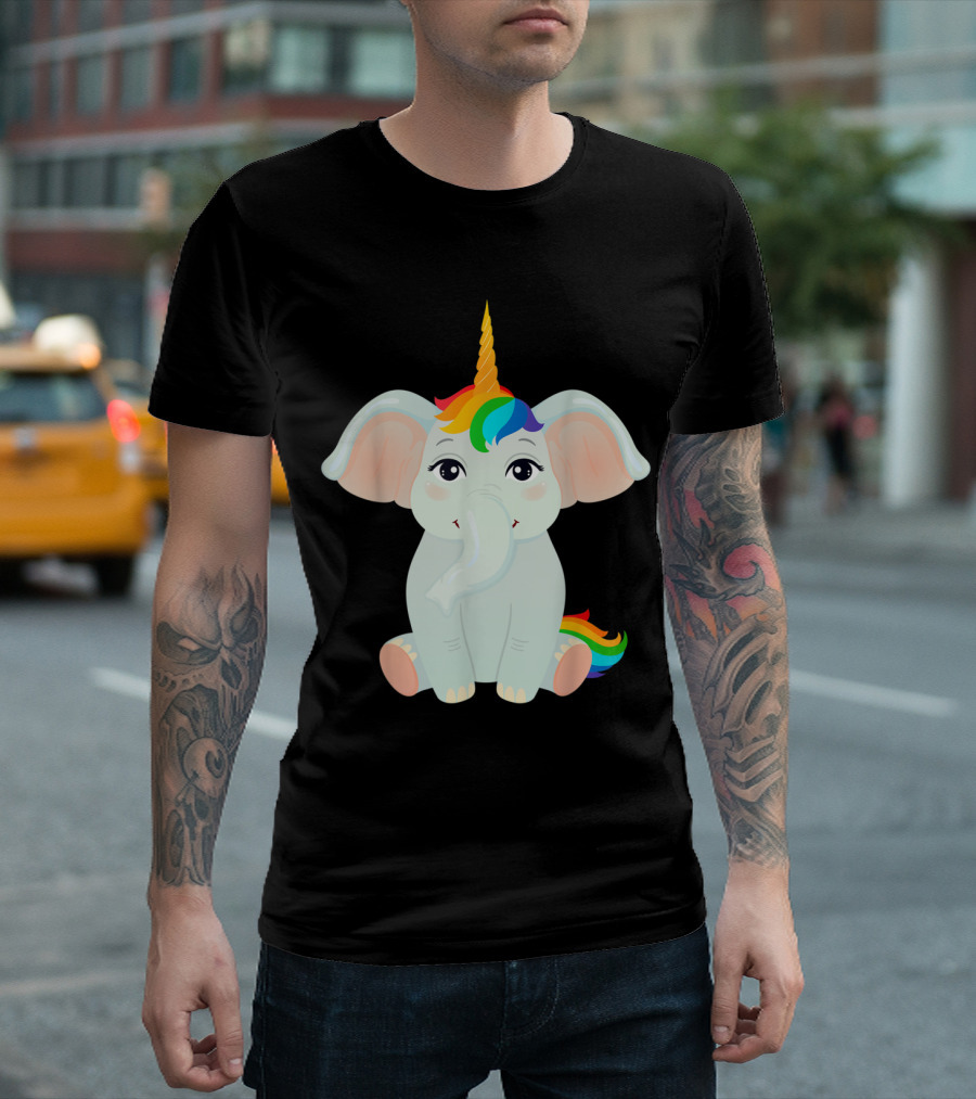 Elephant Unicorn Rainbow Horn Fantasy T-Shirt
