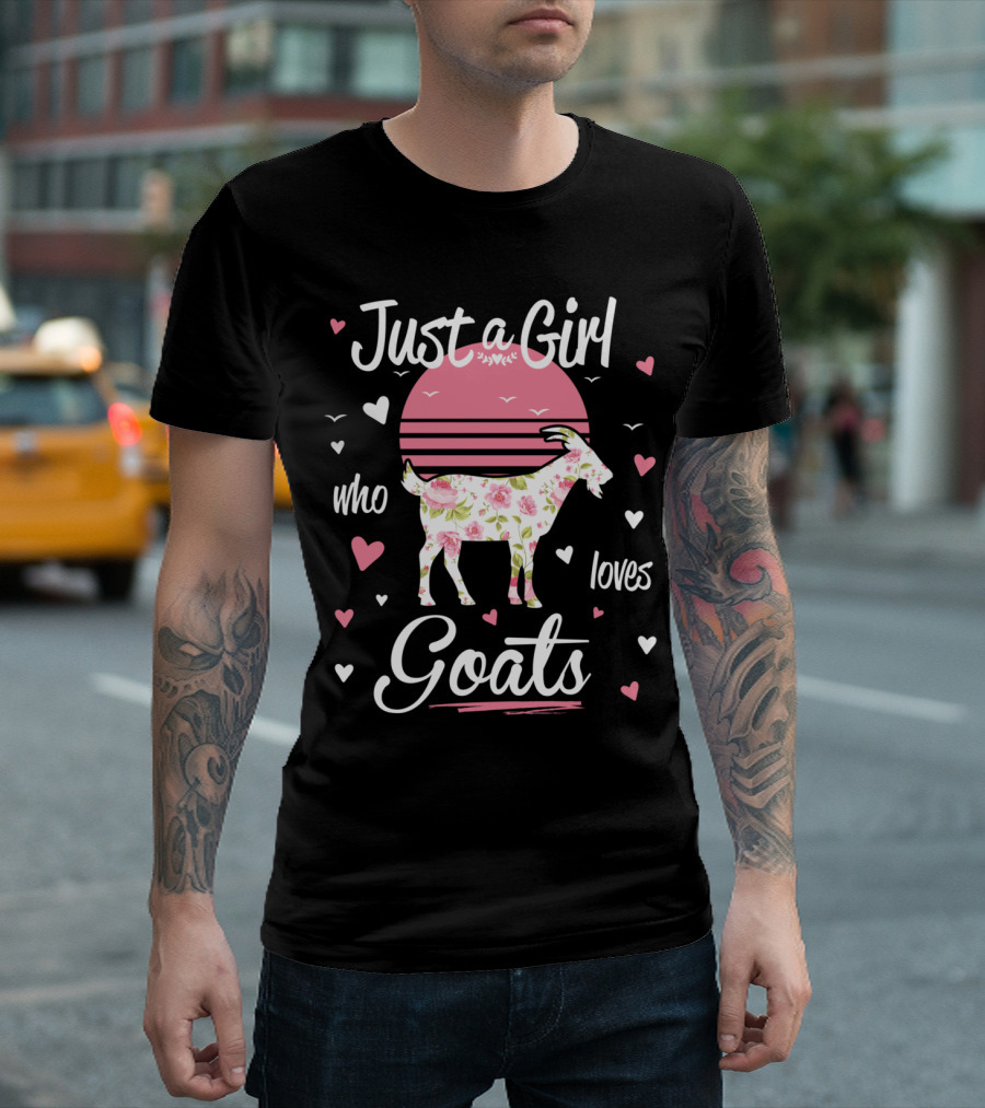 Just A Girl Who Loves Goats Floral Heart Motif T-Shirt