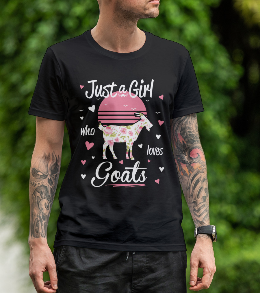 Just A Girl Who Loves Goats Floral Heart Motif T-Shirt