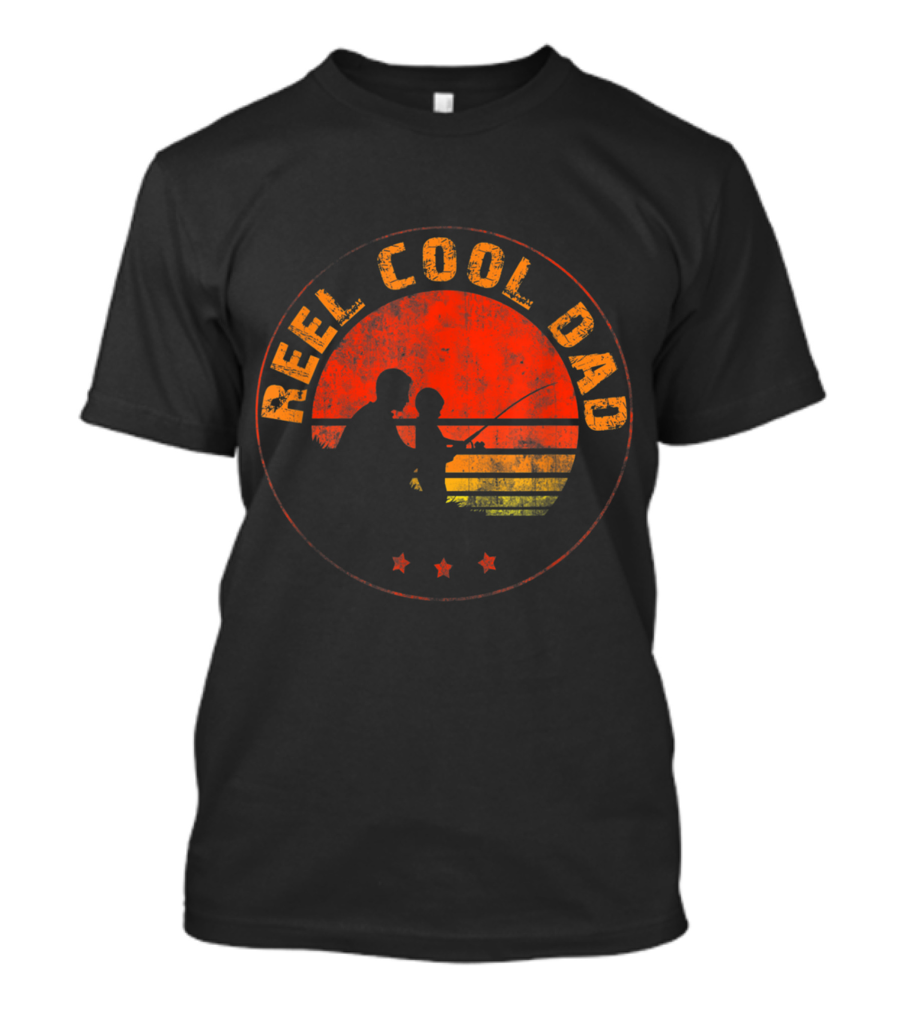 Reel Cool Dad Fishing Silhouette Sunset Scene T-Shirt