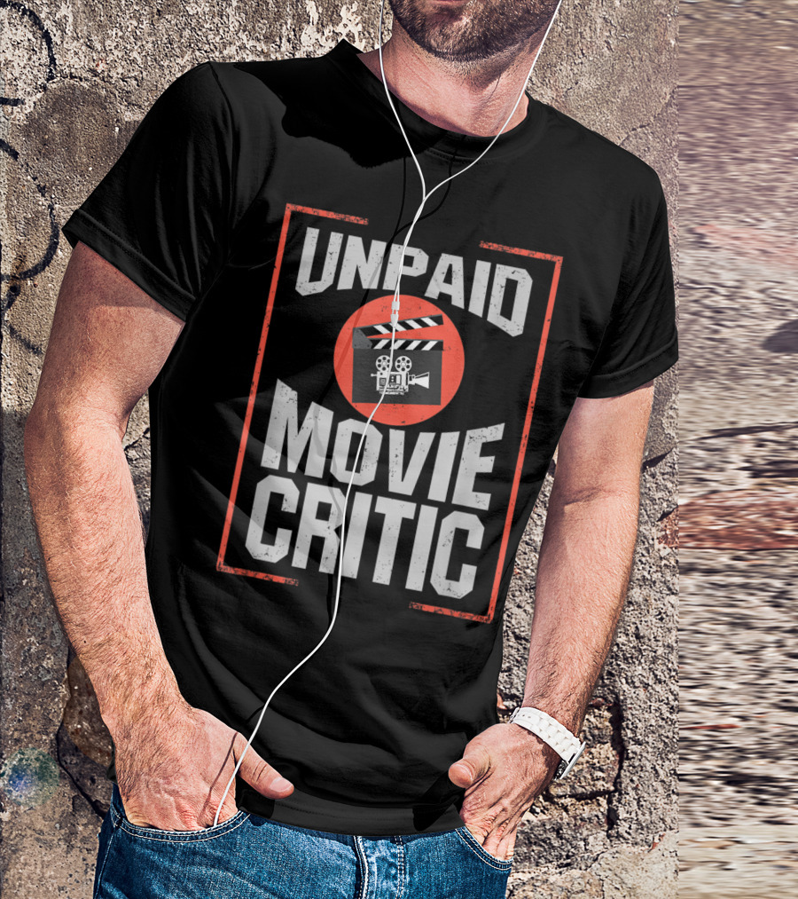 Unpaid Movie Critic Film Cinema Clapperboard Retro Badge T-Shirt