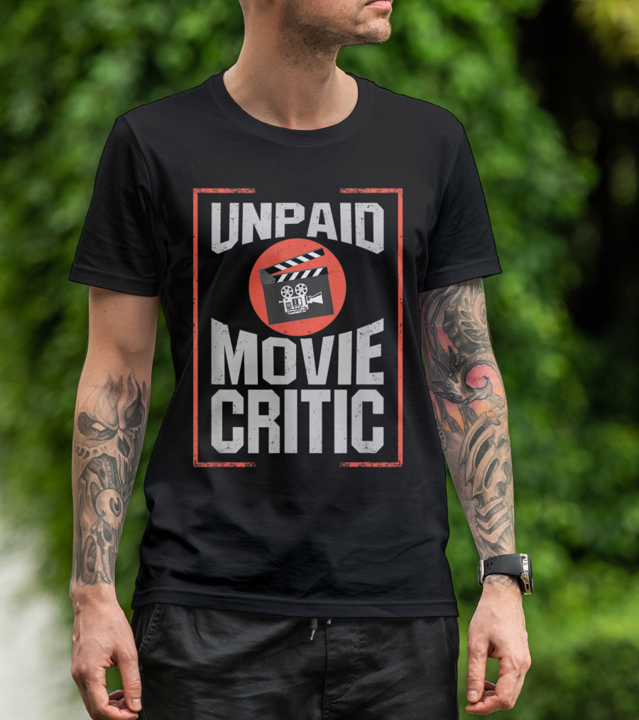 Unpaid Movie Critic Film Cinema Clapperboard Retro Badge T-Shirt